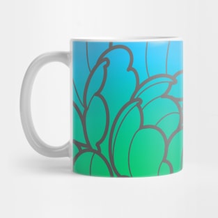 blue green peony flower and geometric pattern Mug